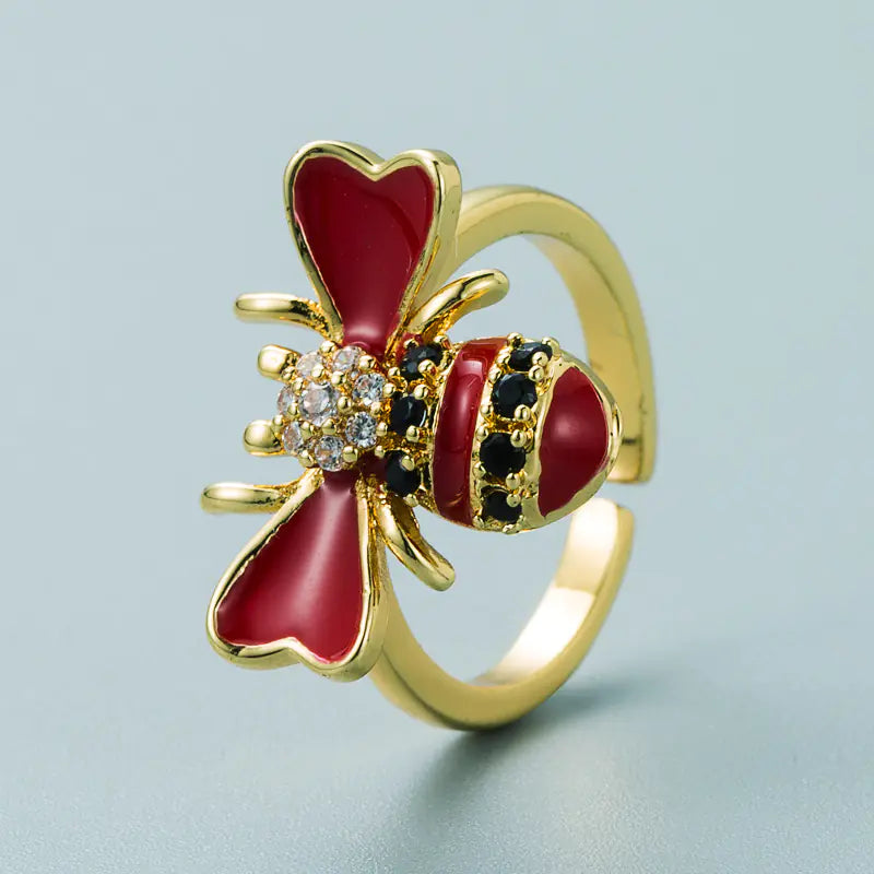 Gold Plated Inlaid Zircon Bee Ring