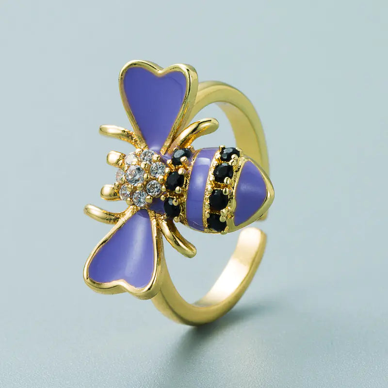 Gold Plated Inlaid Zircon Bee Ring