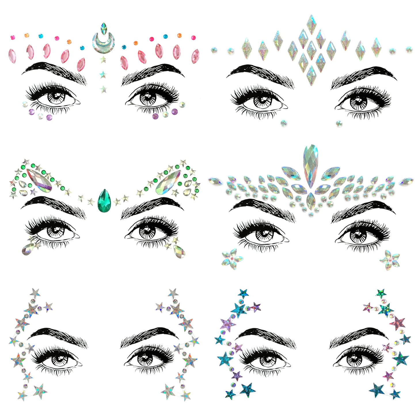 Festival Glitz 6 Pcs Face Jewel Stickers