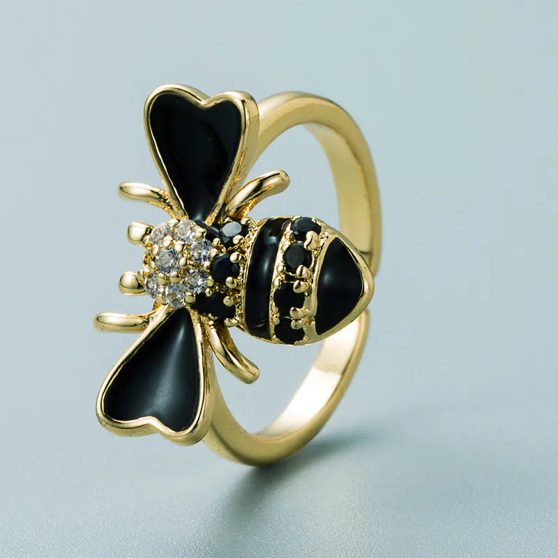 Gold Plated Inlaid Zircon Bee Ring