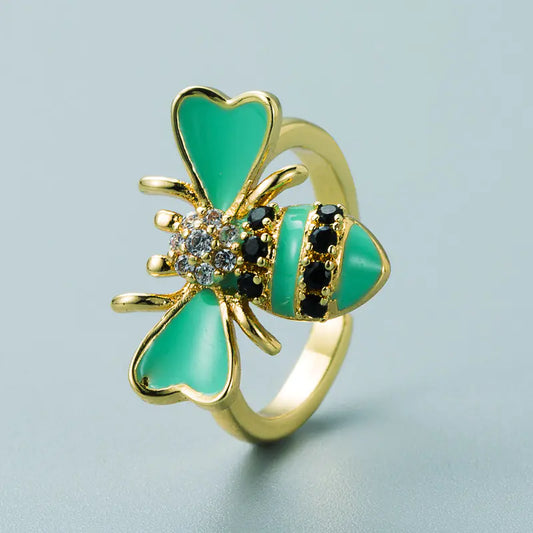 Gold Plated Inlaid Zircon Bee Ring