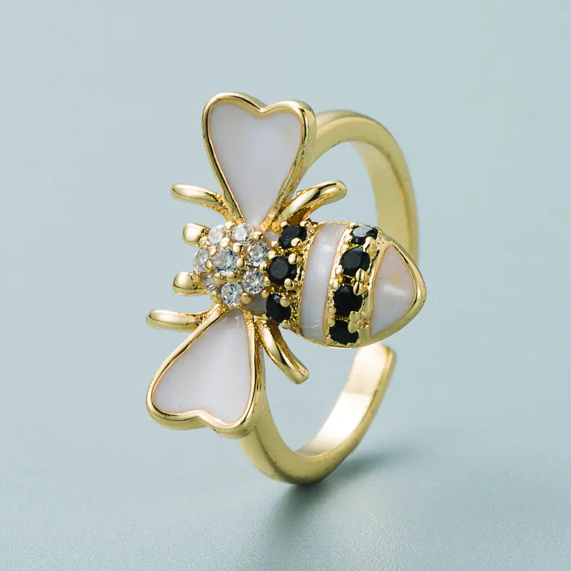 Gold Plated Inlaid Zircon Bee Ring
