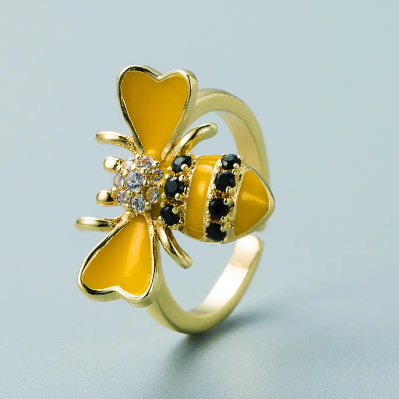 Gold Plated Inlaid Zircon Bee Ring