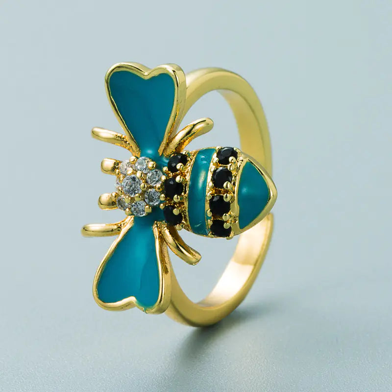 Gold Plated Inlaid Zircon Bee Ring